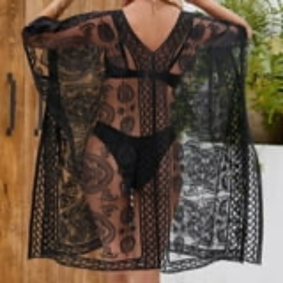 Lace Beach Bathing Suit Cover One Size, Plus Friendly - Picture 2 of 3
